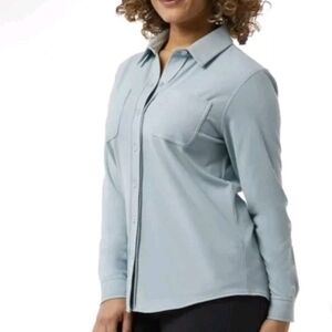 Women's Soft Cozy Cabincore Fleece Button Up Shirt Light Blue Size Small